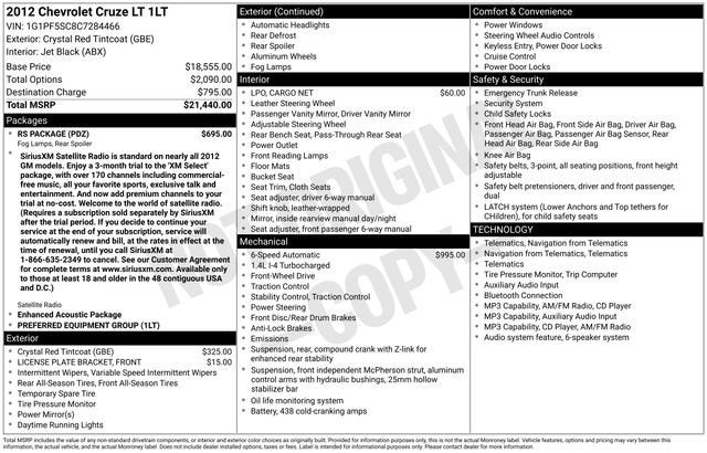2012 Chevrolet Cruze LT w/1LT