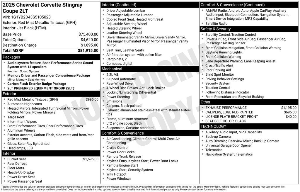 2025 Chevrolet Corvette Stingray 2LT